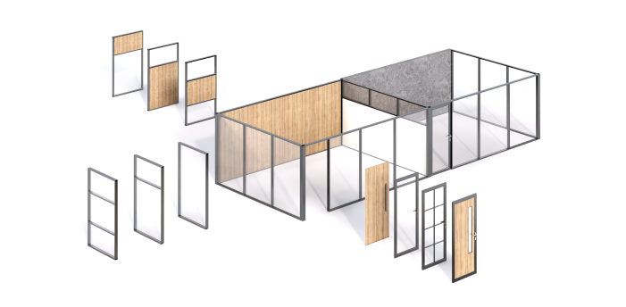 Detailed design for modular office glass partitions